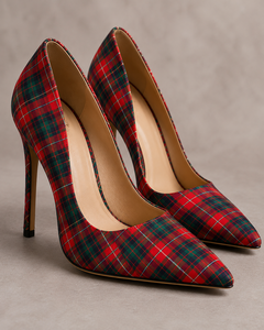 Chaussures à talons aiguilles personnalisées avec logo de marque pour femme, motif écossais, bout pointu, escarpins à talons hauts, fabrication de chaussures de mode - Product Image 6
