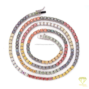 Collar de tenis de moissanita arcoíris vibrante con cadena de dos capas de plata de ley 925, joyería llamativa - Product Image 2