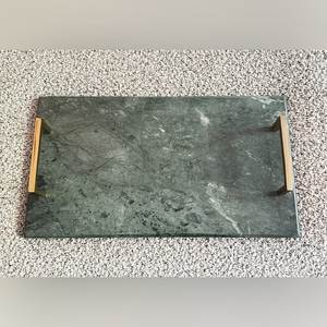 KRAFT WORLD Nouveauté Plateau de service rectangulaire en marbre vert moderne de luxe avec poignées incurvées en laiton doré pour servir les aliments - Product Image 6