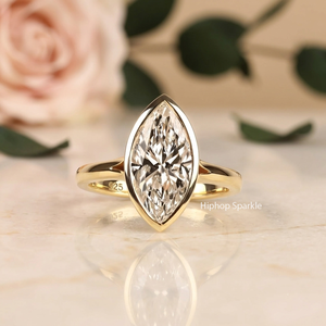 Marquise Cut Moissanite <b>Solitaire</b> <b>Ring</b> 925 <b>Silver</b> 18K Gold Plated Prong Setting Luxury Engagement Band Women's 8K - Product Image 1