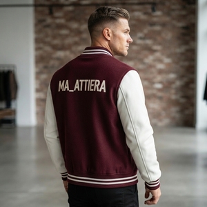 Chaqueta Blanca y Marrón para Hombre, Estilo Preppy, Logotipo Bordado, Cierre de Cremallera Frontal, Corte Regular, Ropa de Otoño - Product Image 4