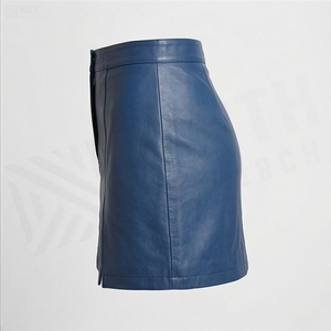Minifalda de Mujer de Cintura Alta de Piel Sintética con Abertura Asimétrica, Color Sólido Brillante, Diseño Dividido, Estilo Tejido para Todas las Estaciones - Product Image 3