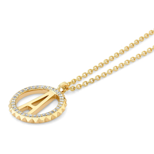 Collier pendentif lettre A plaqué or avec cristaux de strass taille brillant rond, chaîne maille gourmette classique, unisexe, pour usage quotidien - Product Image 3