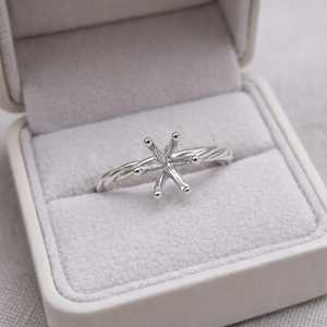 925 Sterling Silver Twisted Band Star 8mm Prong Ring Setting Semi Mount Solitaire Engagement Ring Custom Jewelry - Product Image 2