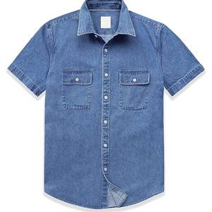 Chemises en jean personnalisées en gros, manches courtes, 100 % coton, décontractées, toutes saisons, tricotées, respirantes, séchage rapide, vêtements de sport, marque privée - Product Image 2