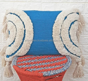 Designer Wave Tufted Cushion <b>Covers</b> for Living Room Cotton Knit Pillow Case with Tassel for <b>Sofa</b> Use - Product Image 5