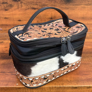 กระเป๋าเครื่องสำอางแบบพกพาสำหรับผู้หญิงกระเป๋าหนังวัวแท้กระเป๋าจัดระเบียบเครื่องประดับกระเป๋าเครื่องสำอางมีหูจับ - Product Image 2