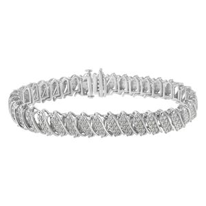Bracciale Tennis a Grappolo Multiriga in Argento Sterling 925 con Diamanti da 3.0 Cttw, Maglie a Onda Inclinata 7-0.25', Colore I-J, Purezza I2-I3 - Product Image 1