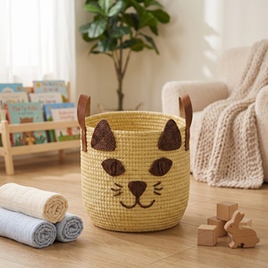 Cesta de Almacenamiento Tejida con Diseño Animal, Asas de Cuero, Ecológica, de Mimbre, para Juguetes, Ropa, Cocina, Armario, Baño - Product Image 2