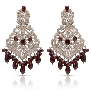 Elegant Ruby <b>Red</b> Gemstone Drop <b>Earrings</b> Vintage Silver Rhinestone Chandelier Statement <b>Earrings</b> - Product Image 5