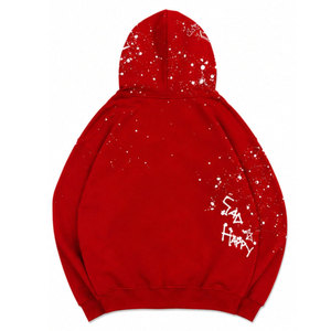 Sweat à capuche zippé oversize rouge pour homme, style streetwear, imprimé motif émotionnel, en polyester tricoté respirant, idéal pour l'automne - Product Image 3
