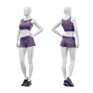 Customized Women's 2 Piece Yoga Set Scoop Neck <b>Crop</b> <b>Top</b> High Waist Shorts 100% Polyester Breathable Fabric Solid Printed Set - Product Image 6