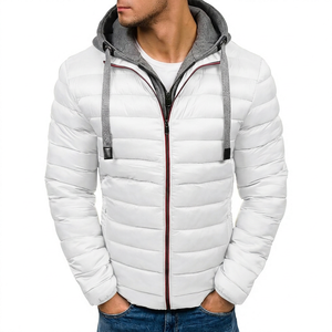 Chaqueta Acolchada con Capucha para Hombre, Color Sólido, Cierre de Cremallera, Resistente al Viento, Informal, para Invierno, Corte Ajustado, Relleno de Poliéster - Product Image 4