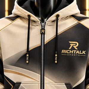 Sudadera con capucha y cremallera para hombre, forro polar, estampado geométrico, transpirable, ropa deportiva de invierno, gruesa, 100% algodón, negro, beige, dorado - Product Image 4