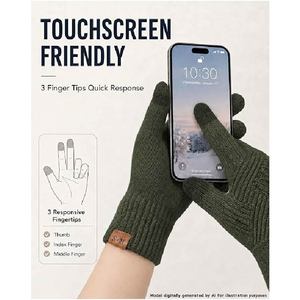 Winter Touch Screen Knit Gloves Wholesale <b>Thermal</b> Warm Soft Woolen Gloves with Leather Label Custom Unisex Fashion Winter Gloves - Product Image 5