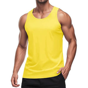 Débardeur Jaune Sans Manches Col Rond Couleur Unie Sportif Anti-UV en Polyester/Coton Tricoté Séchage Rapide Respirant pour Homme – Idéal Entraînement - Product Image 1