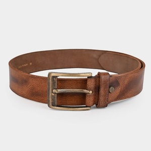 Cinturón casual de cuero para hombre con diseño pintado a mano en color marrón y hebilla de latón antiguo sólido. - Product Image 4