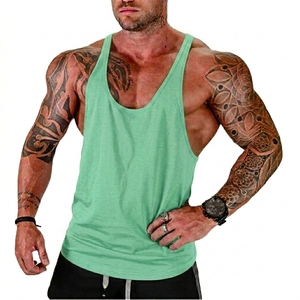<b>Mens</b> 100 Percent Cotton Knitted Tank Top Sleeveless Gym Vest Printed Muscle Shirt Bodybuilding Workout Fitness <b>Singlet</b> Front - Product Image 5