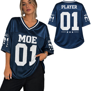 Maillot de football américain style couple, personnalisé, bleu, en maille, coupe courte et oversize, unisexe, streetwear Y2K, fabricant de vêtements - Product Image 3