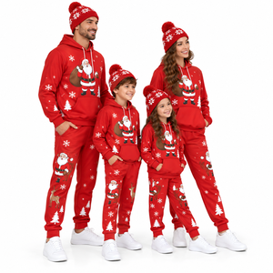 Conjunto de Chándal Navideño Familiar al por Mayor: Sudadera con Capucha y Pantalones Jogger con Estampado Gráfico, Color Sólido, Conjunto de Dos Piezas Personalizado para Fiestas Familiares - Product Image 3