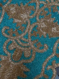 Luxury Embroidered Floral <b>Table</b> <b>Runner</b> <b>Teal</b> Gold Beaded Home Decor Washable - Product Image 4