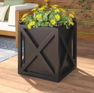 Jardinière en métal noire en forme de cube, pot de fleurs pour patio extérieur, support décoratif moderne en X pour plantes de jardin - Product Image 1
