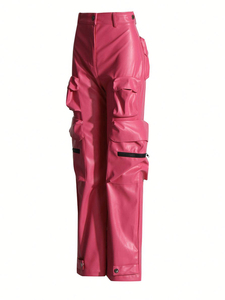 Casual Streetwear Style Winter Women Leather <b>Cargo</b> <b>Pants</b> Multi Pockets Zip Closure Custom Fit OEM <b>Waterproof</b> & Breathable - Product Image 6
