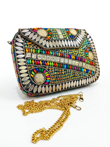 Bolso de mano hecho a mano con mosaico colorido y adornos de monedas, bolso de noche de diseñador para mujer, bolso de mano metálico para fiesta y boda - Product Image 3