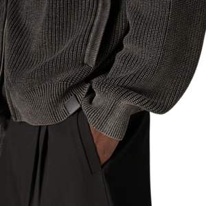 Chaqueta Bomber de Punto Acanalado Negra Lavada para Hombre, Chaqueta Bomber Casual con Cremallera, Puños y Dobladillo Acanalados, Chaqueta de Moda - Product Image 4