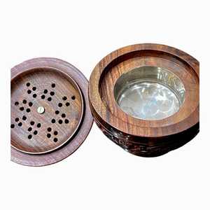 Luxury Wooden Mabkhara <b>Oud</b> Burner with Floral Carving Brass Bowl Ramadan Eid Home Decoration <b>Bakhoor</b> for Gifting - Product Image 4