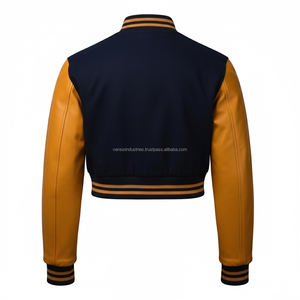 Chaqueta universitaria rellena de algodón a prueba de viento de alta calidad para hombres y mujeres con bordado de chenilla y mangas de cuero - Product Image 2