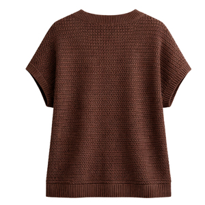 Haut en maille à épaules dégagées pour femme, à manches courtes, texturé, pull d'été décontracté, coupe ample, respirant, pull tendance - Product Image 3