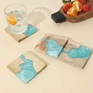 Stylish European Dining Kitchen Christmas <b>Coaster</b> Set High Solid Wood Spliced Resin Tea Mat Heated Square Placemat <b>for</b> Home Car - Product Image 2