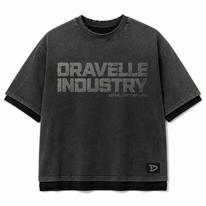 T-shirt Streetwear Y2K Oversize en Gros – Tee-shirt en Coton Délavé Gunmetal à Superposition et Découpes avec Imprimé Graphique Craquelé - Product Image 3