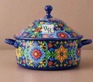 Casserole en émail floral de qualité export, pot de service imprimé bleu, fournisseur en gros pour le Moyen-Orient, élégant réchaud alimentaire pour hotpot - Product Image 2