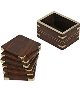 Juego de 4 Posavasos de Madera Estilo Rústico Ecológico para Almacén, con Soporte y Caja, Diseño Redondo de 10 mm de Grosor - Product Image 5