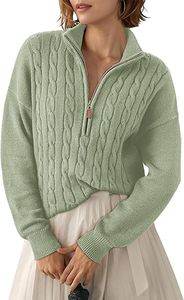 Pulls pour femmes Automne Hiver 2026 à quart de zip décontractés en tricot torsadé côtelé - Product Image 2