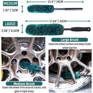 Kit Professionale di 4 Spazzole per Ruote con Manico Lungo per Pulizia Pneumatici, 2 Spazzole Morbide per Pulizia Ruote, 2 Spazzole per Lavaggio Auto - Product Image 2
