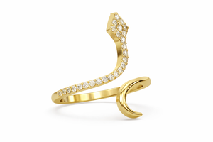 Anillo ajustable de oro macizo de 14K con diamante cultivado en laboratorio de 0.19 CT y plata de ley 925, diseño de serpiente envolvente, anillo bypass. - Product Image 4