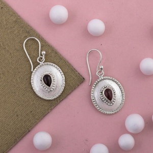 Vintage <b>Garnet</b> Sterling Silver Dangle <b>Earrings</b> Handmade Oval Red <b>Garnet</b> Drop <b>Earrings</b> for Women Jewelry Manufacturer - Product Image 1