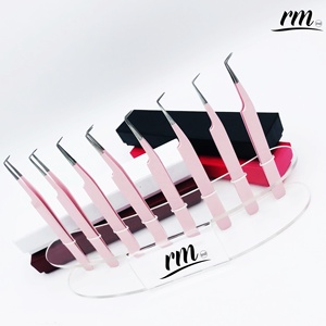 Professional Stainless Steel Baby Pink Color Diamond Grip Pointed Tip Eyelash Extension Tweezers Custom Logo Packaging - Product Image 4
