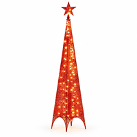 Sapin de Noël en maille rouge à piles avec étoile sur le dessus et LED blanc chaud pour la décoration intérieure des fêtes à la maison