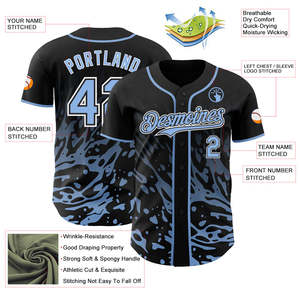 Jersey de Béisbol Personalizado Negro y Azul Cielo, Más Vendido, con Botones, 100% Poliéster, Malla Transpirable de Secado Rápido, con Logotipo y Nombre Personalizados - Product Image 2