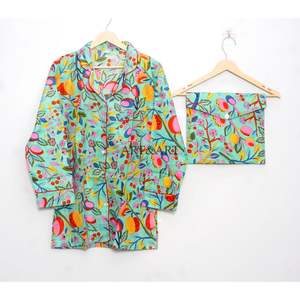 Ensemble de pyjama en coton léger fait main pour femmes, pur, doux et confortable, col en V, vêtements de nuit, taille élastique, robe de nuit pour la maison et l'hôtel - Product Image 2