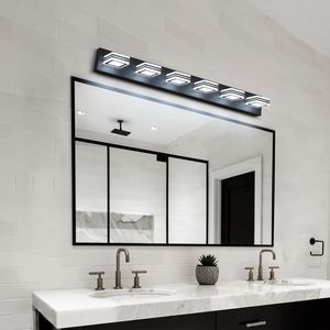 Moderna Lampada da Parete a 6 Luci LED Nera da 39 Pollici con Paralumi Quadrati in Acrilico e Illuminazione a Specchio per Bagno - Product Image 1