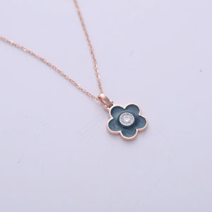 Fashion Blue Enamel Floral <b>Diamond</b> Pendant Charm Women Gift <b>Jewelry</b> 14K Yellow / White / Rose Gold - Product Image 1