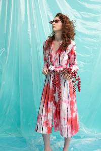 Women's Tie-Dye <b>Long</b> Sleeve Maxi <b>Dress</b> V-Neck Wrap Belted <b>Boho</b> Style Rayon Natural Waist Casual Loose Fit Woven All Seasons - Product Image 1