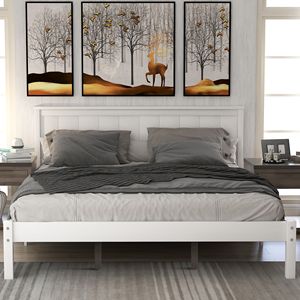 Letto matrimoniale in legno con piattaforma e testiera, supporto a doghe in legno, non necessita di rete a molle - Product Image 2