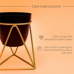 Modern Minimalist Black Flower Pot With Gold Plated Metal Stand For Indoor Desktop <b>Plant</b> Display - Product Image 5