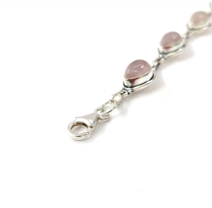 Elegant 13.4 Grams 925 Sterling Silver Multi-<b>Rose</b> <b>Quartz</b> Water Drop Gemstone Chain & Link <b>Bracelet</b> For Unisex - Product Image 3